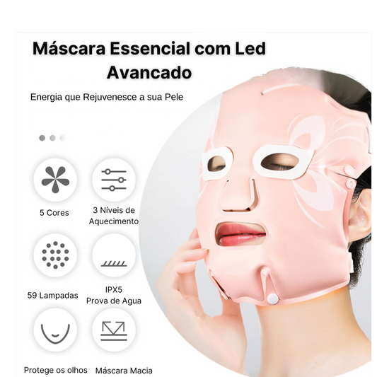 Mascara Essencial Glow Mask - Máscara LED para Tratamento Facial e Cuidados com a Pele