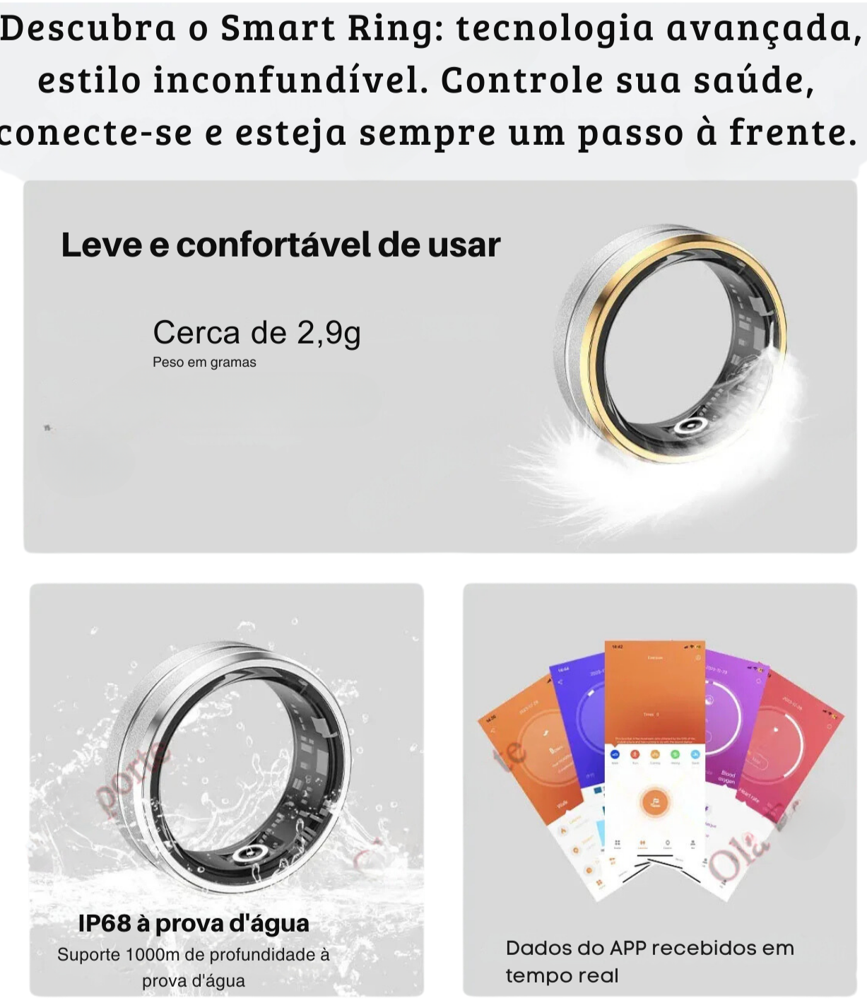 Essencial Smart Ring - Anel Inteligente de Titânio para Monitoramento de Saúde e Atividades