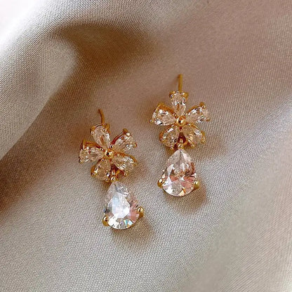 Exquisite Leaves Crystal Flower Stud Earrings For Women AAA Zircon Rose Butterfly Tassel Earring Bride Wedding Party Jewelry