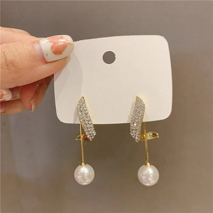 New Classic Elegant Imitation Pearl Dangle Earrings For Women Crystal Long Tassel Exquisite Drop Earring Wedding Jewelry