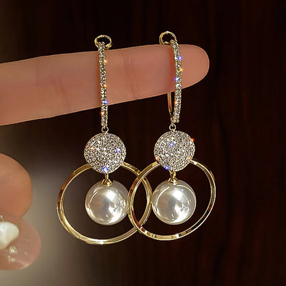 New Classic Elegant Imitation Pearl Dangle Earrings For Women Crystal Long Tassel Exquisite Drop Earring Wedding Jewelry