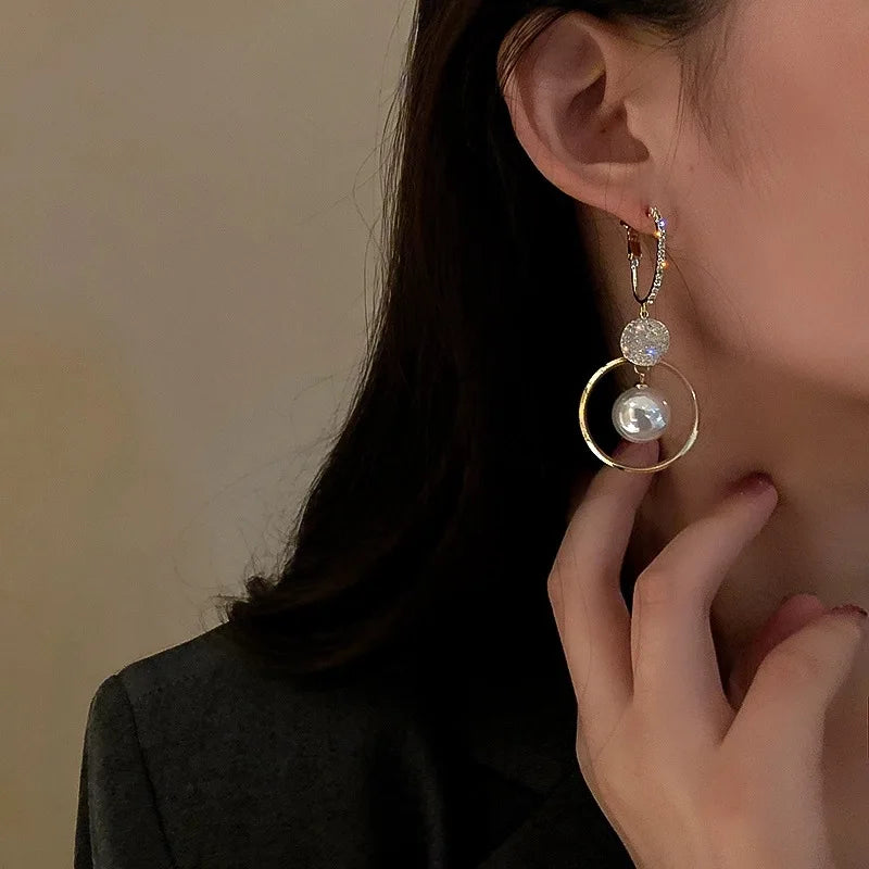 New Classic Elegant Imitation Pearl Dangle Earrings For Women Crystal Long Tassel Exquisite Drop Earring Wedding Jewelry